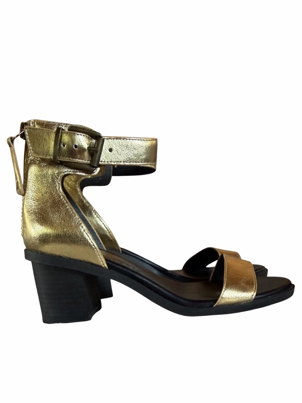 Zodiac Metallic Gold Block Heel Ankle-Strap Sandal - Women Size 9